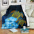 Hawaii Premium Blanket - Turtle Hibiscus Pattern Hawaiian Premium Blanket - Blue White - Polynesian Pride