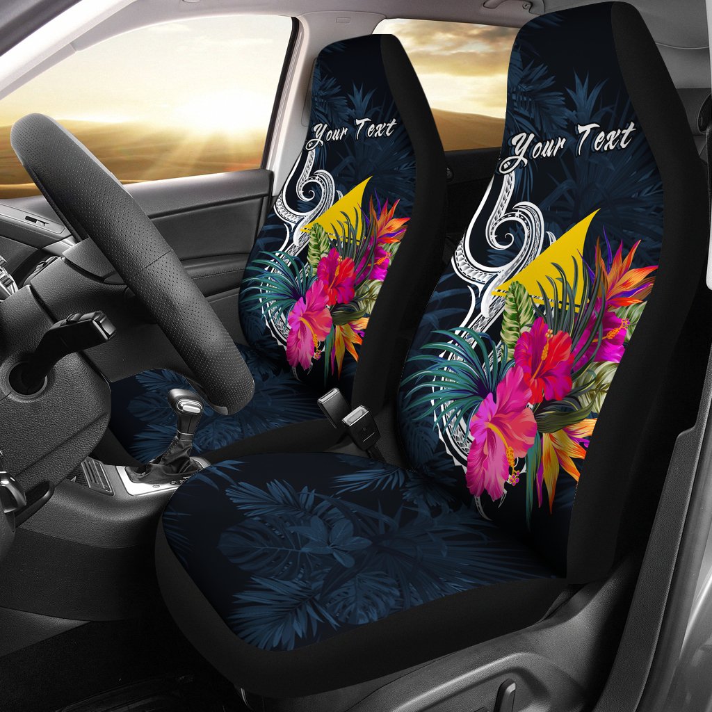 Tokelau Polynesian Custom Personalised Car Seat Covers - Tropical Flower Universal Fit Blue - Polynesian Pride