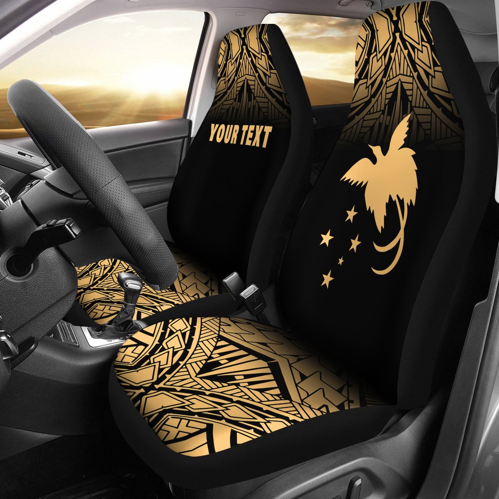 Papua New Guinea Custom Personalised Car Seat Covers - Papua New Guinea FLag Polynesian Tattoo Fog Yellow Universal Fit Yellow - Polynesian Pride