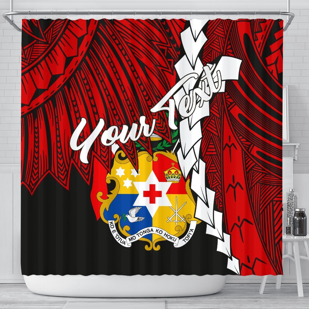 Tonga Polynesian Custom Personalised Shower Curtain - Tribal Wave Tattoo Flag Color 177 x 172 (cm) Red - Polynesian Pride