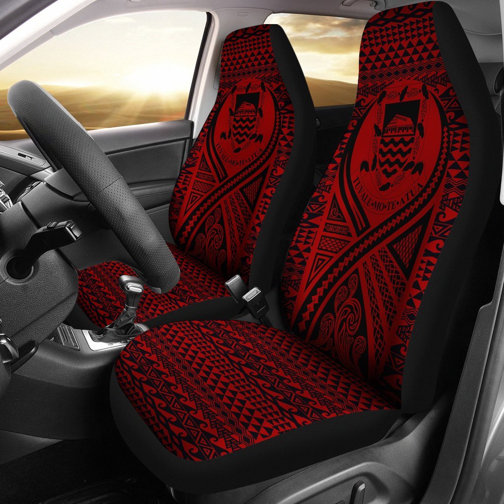 Tuvalu Car Seat Cover - Tuvalu Coat Of Arms Polynesian Tattoo Red Universal Fit Red - Polynesian Pride