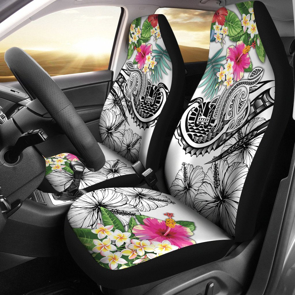 Tahiti Polynesian Car Seat Cover - Summer Plumeria (White) Universal Fit White - Polynesian Pride