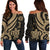 American Samoa Women's Off Shoulder Sweater - Gold Tentacle Turtle Gold - Polynesian Pride