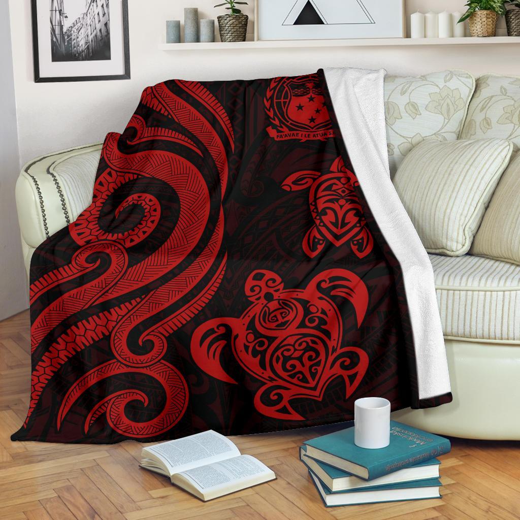 Samoa Polynesian Premium Blanket - Red Tentacle Turtle White - Polynesian Pride