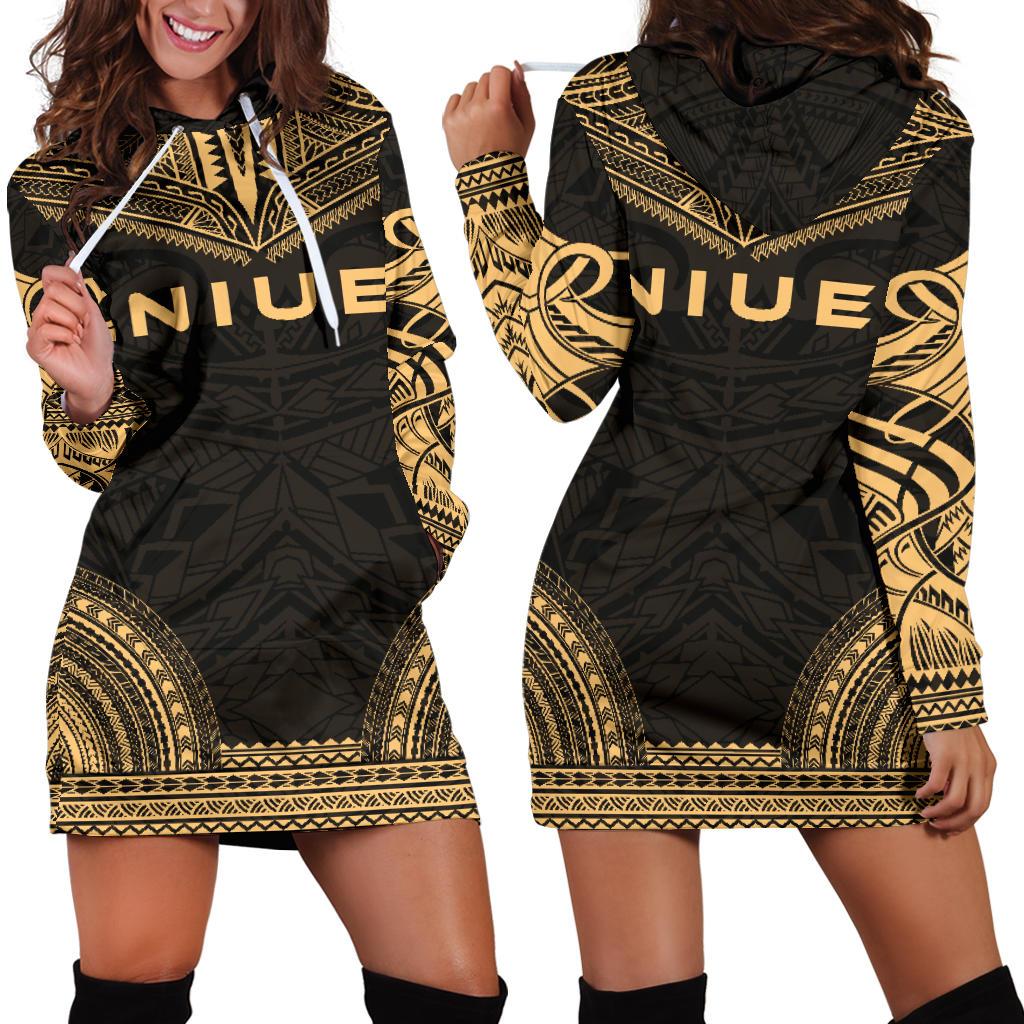 Niue Women's Hoodie Dress - Polynesian Gold Chief Gold - Polynesian Pride