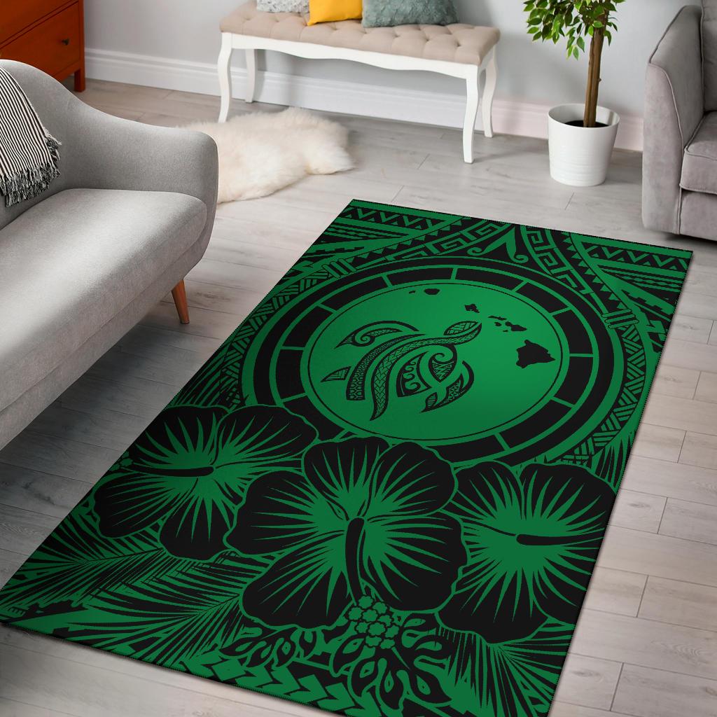 Hawaii Map Honu Hibiscus Polynesian Area Rug Gray AH - Polynesian Pride