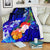 Guam Custom Personalised Premium Blanket - Humpback Whale with Tropical Flowers (Blue) White - Polynesian Pride