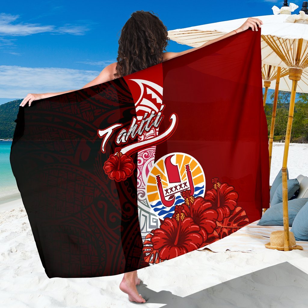 Tahiti Polynesian Sarong - Coat Of Arm With Hibiscus One Style One Size Red - Polynesian Pride