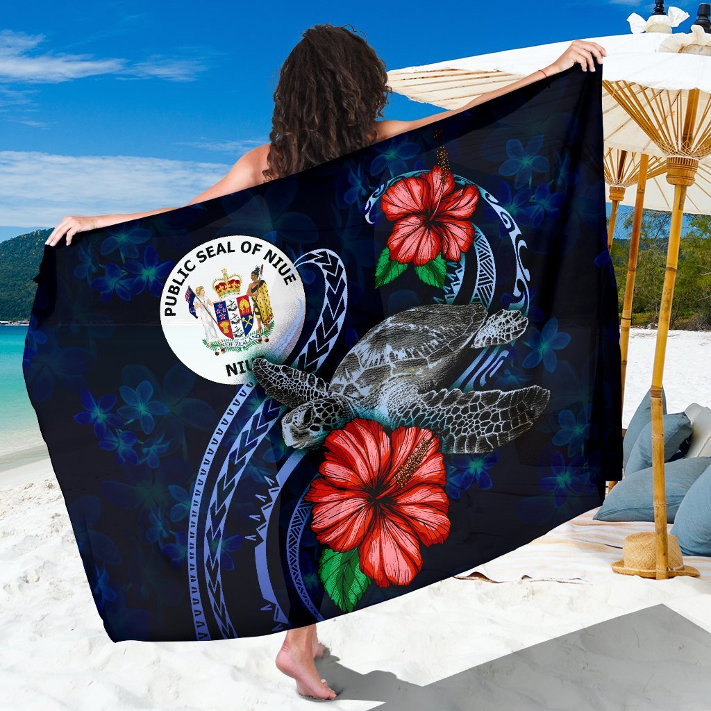 Niue Polynesian Sarong - Blue Turtle Hibiscus One Style One Size Blue - Polynesian Pride