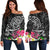 American Samoa Polynesian Women's Off Shoulder Sweater - Turtle Plumeria (Black) Black - Polynesian Pride