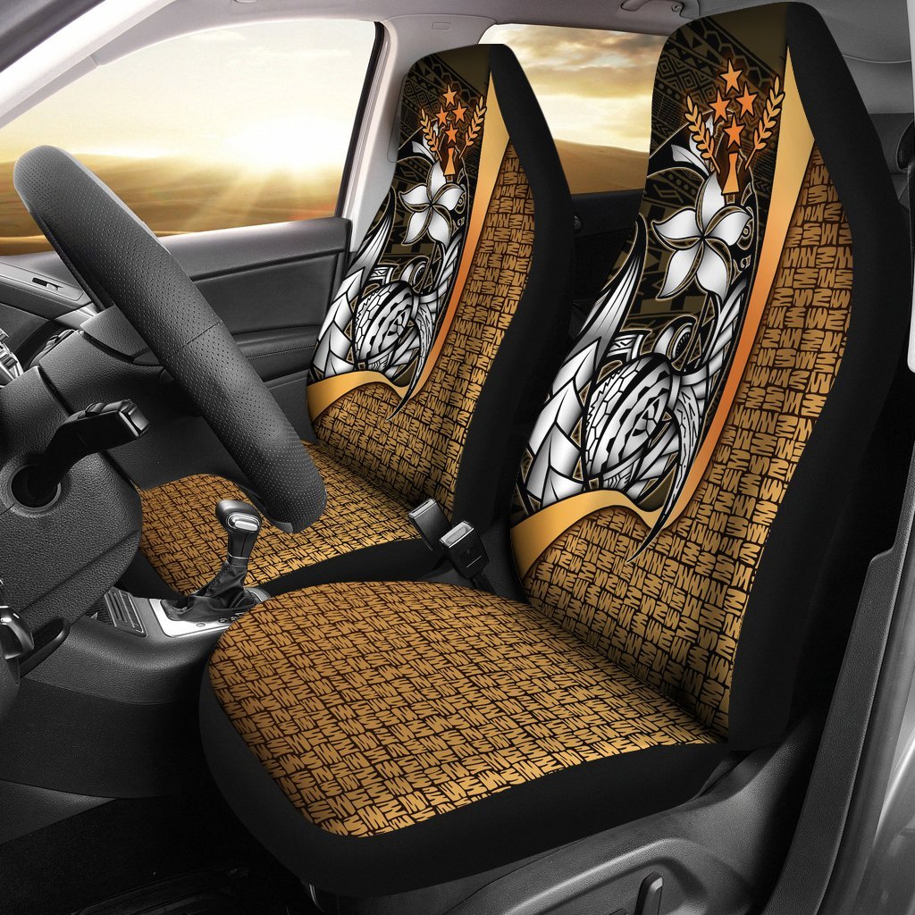 Kosrae Micronesian Car Seat Covers Gold - Turtle With Hook Universal Fit Gold - Polynesian Pride