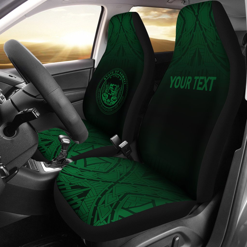 Hawaii Custom Personalised Car Seat Covers - Hawaii Seal Polynesian Tattoo Fog Green Universal Fit Green - Polynesian Pride