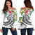 Kosrae Polynesian Off Shoulder Sweater - Summer Plumeria (White) - Polynesian Pride