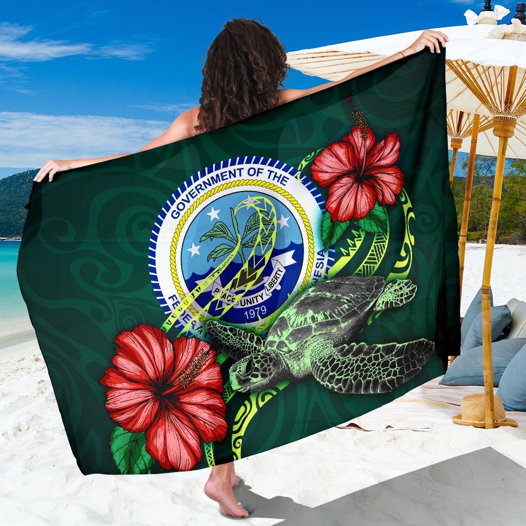 Federated States of Micronesia Polynesian Sarong - Green Turtle Hibiscus Women One Size Green - Polynesian Pride