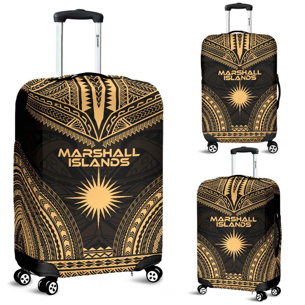 Marshall Islands Polynesian Chief Luggage Cover - Gold Version Gold - Polynesian Pride