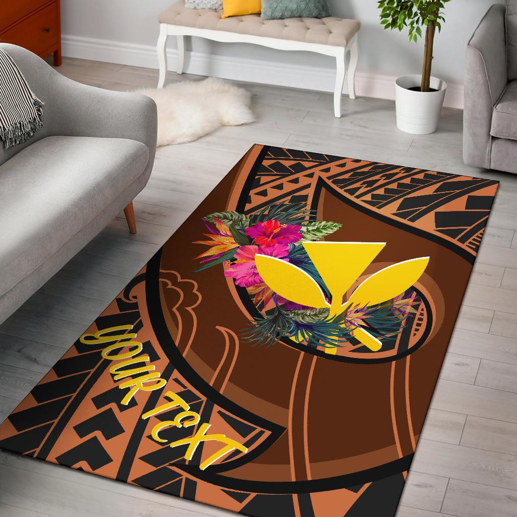 Hawaii Kanaka Maoli Personalised Area Rug - Polynesian Hook And Hibiscus Dark Salmon - Polynesian Pride