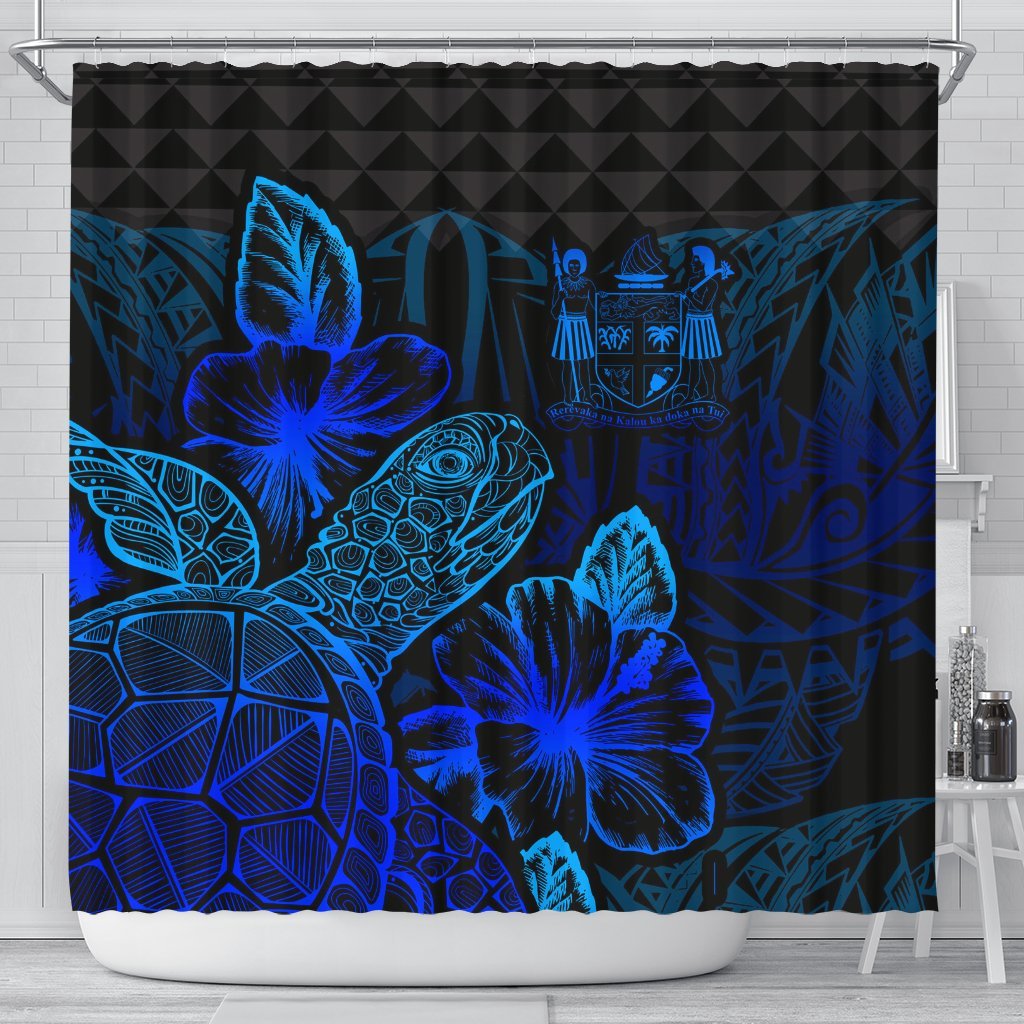 Fiji Shower Curtain Turtle Hibiscus Blue 177 x 172 (cm) Blue - Polynesian Pride