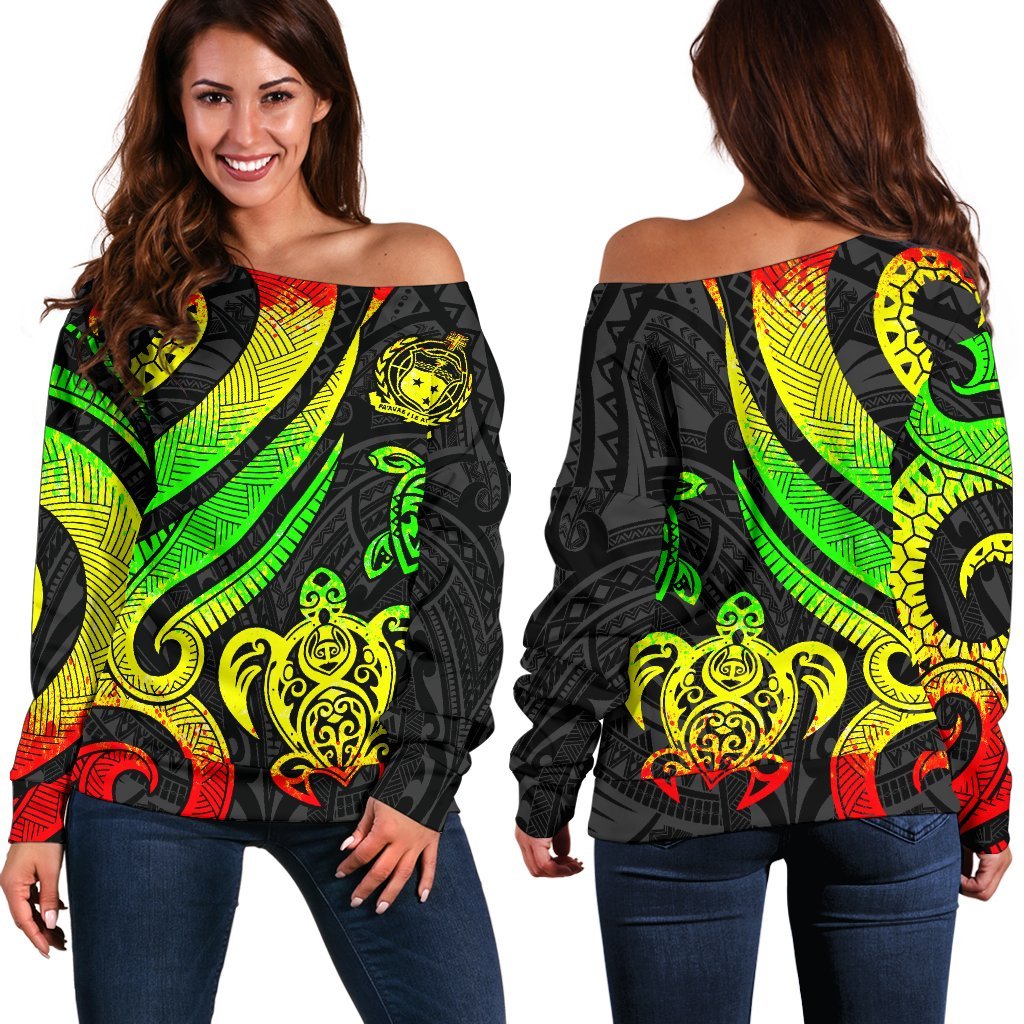 Samoa Polynesian Women Of Shoulder Sweater - Reggae Tentacle Turtle Art - Polynesian Pride