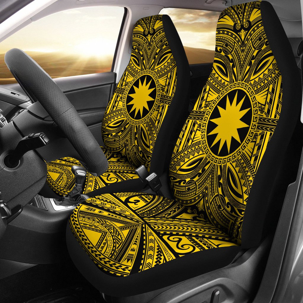 Nauru Car Seat Cover - Nauru Coat Of Arms Polynesian Gold Black Universal Fit Gold - Polynesian Pride