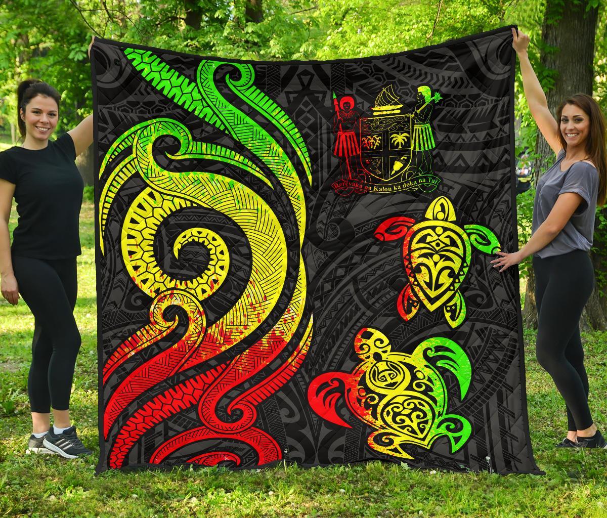 Fiji Polynesian Premium Quilt - Reggae Tentacle Turtle Crest - Polynesian Pride