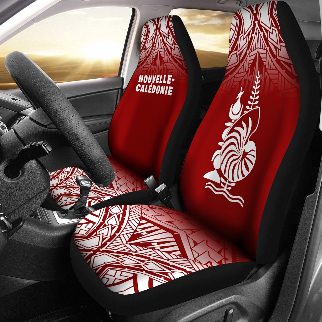 New Caledoni Car Seat Covers - New Caledoni Coat Of Arms Polynesian Tattoo Fog Red Universal Fit Red - Polynesian Pride