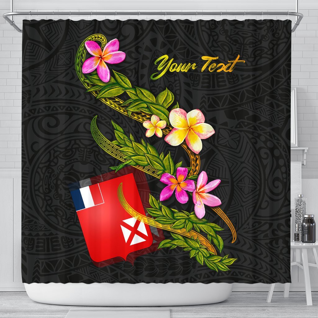 Wallis and Futuna Polynesian Custom Persona Shower Curtain - Plumeria Tribal 177 x 172 (cm) Black - Polynesian Pride