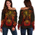 American Samoa Polynesian Women's Off Shoulder Sweater - Red Turtle Manta Ray RED - Polynesian Pride