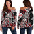 Yap Women's Off Shoulder Sweaters - Tribal Flower Special Pattern Red Color Red - Polynesian Pride