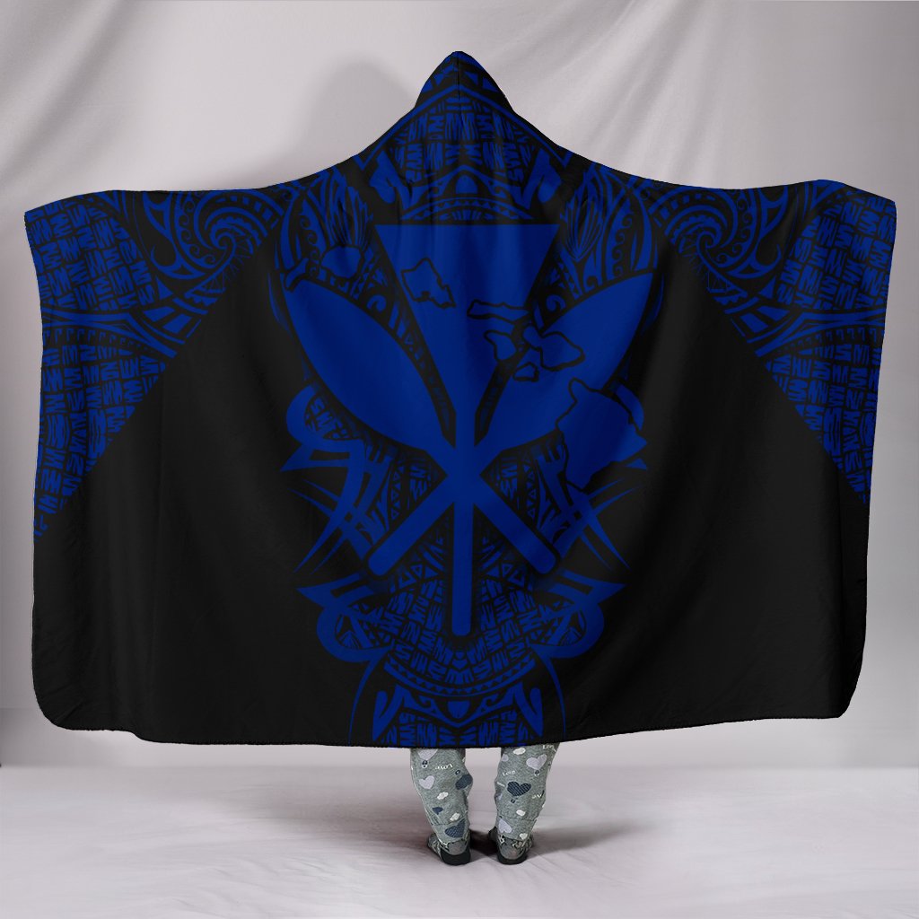 Kanaka Map Polynesian Hooded Blanket - Blue - Armor Style Hooded Blanket Blue - Polynesian Pride