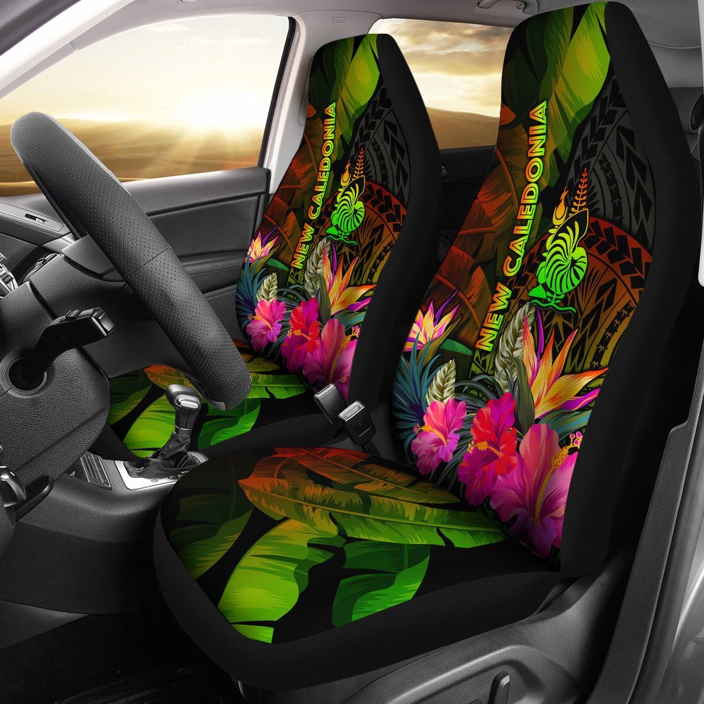 New Caledonia Polynesian Car Seat Covers - Hibiscus and Banana Leaves Universal Fit Reggae - Polynesian Pride