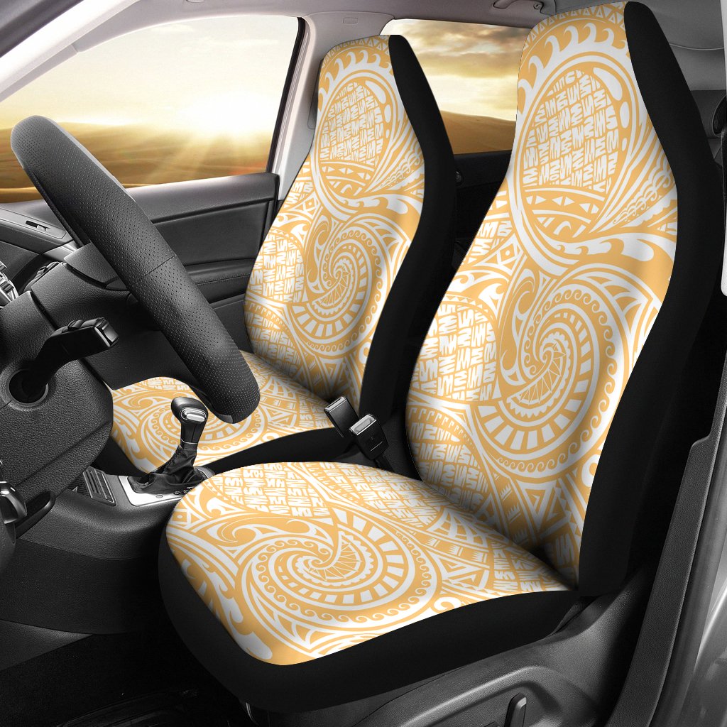 Polynesian Car Seat Cover - Polynesian Tattoo 06 Universal Fit Yellow - White - Polynesian Pride