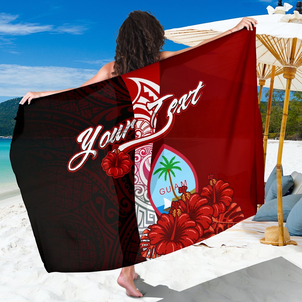 Guam Polynesian Custom Personalised Sarong - Coat Of Arm With Hibiscus One Style One Size Red - Polynesian Pride