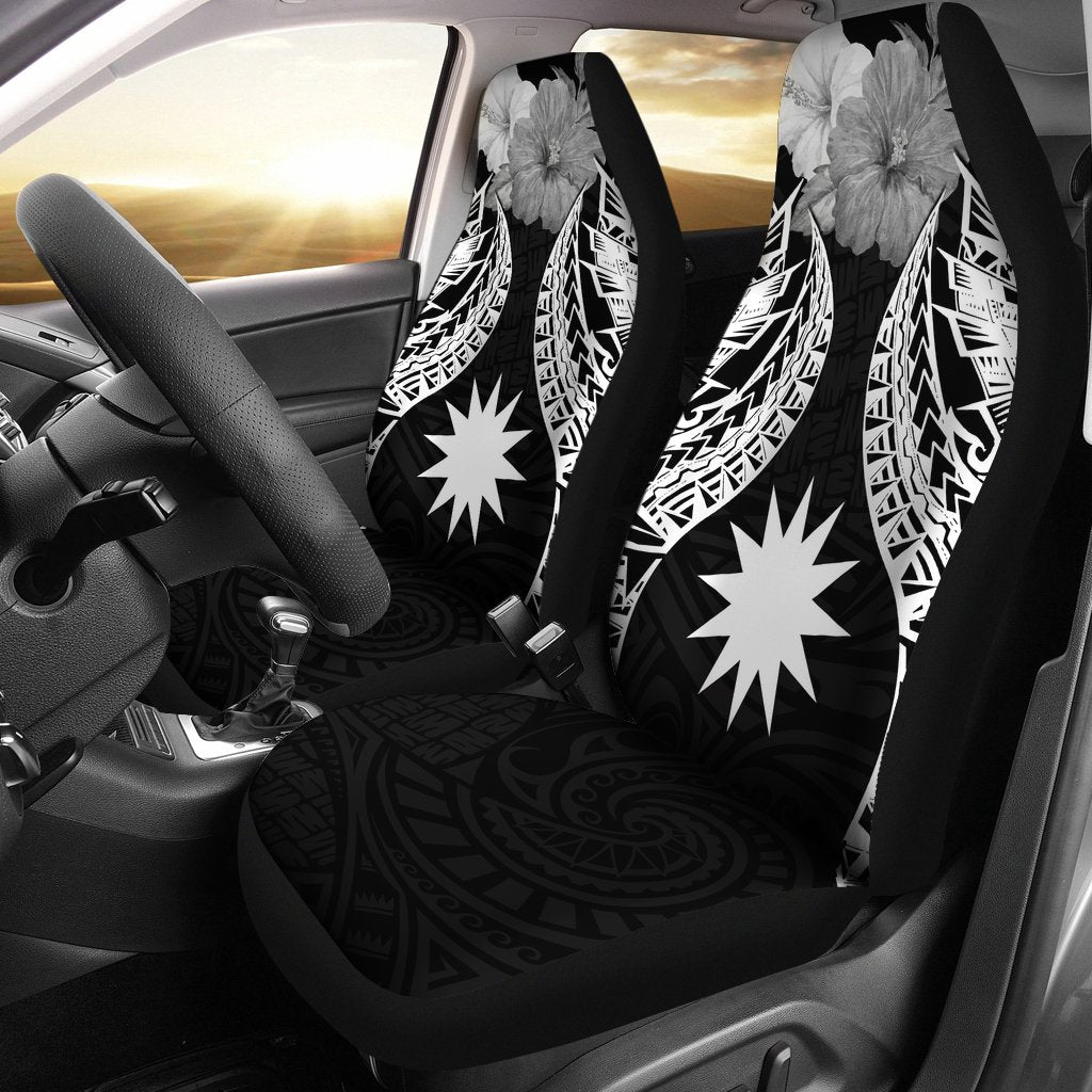 Nauru Polynesian Car Seat Covers Pride Seal And Hibiscus Black Universal Fit Black - Polynesian Pride