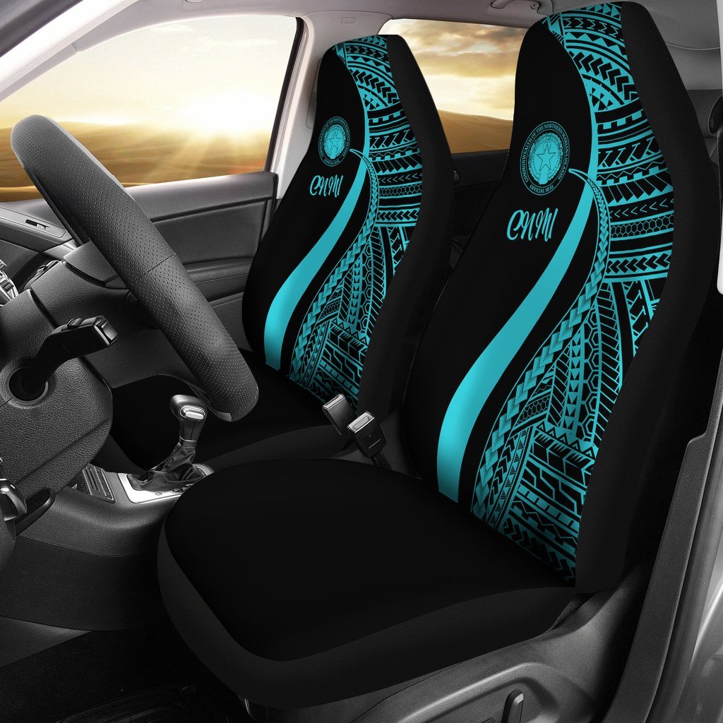 Northern Mariana Islands Car Seat Covers - Turquoise Polynesian Tentacle Tribal Pattern Universal Fit Turquoise - Polynesian Pride