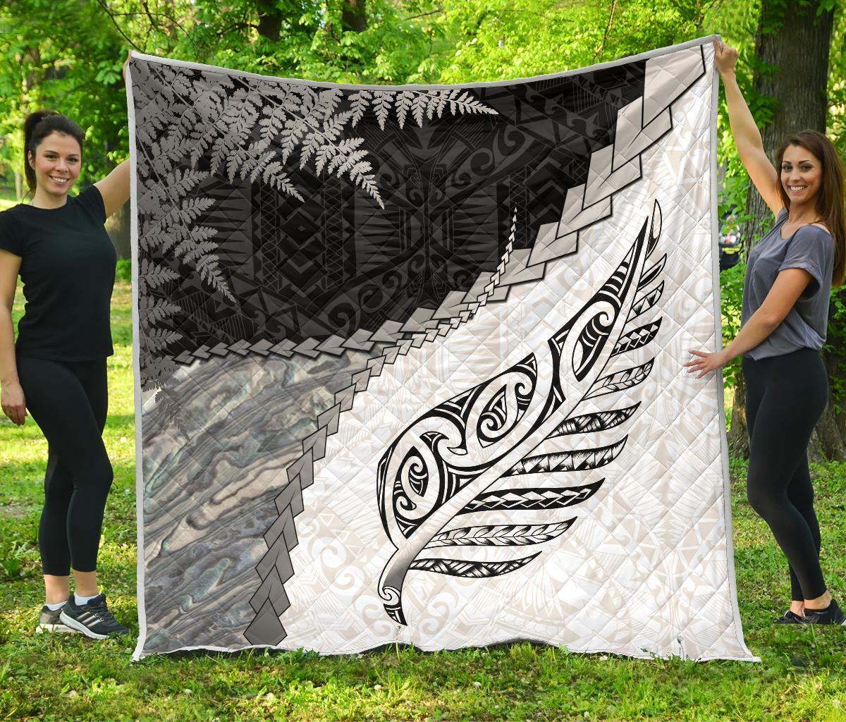 Paua Shell Maori Silver Fern Quilt White Single 130cm x 150cm - Polynesian Pride