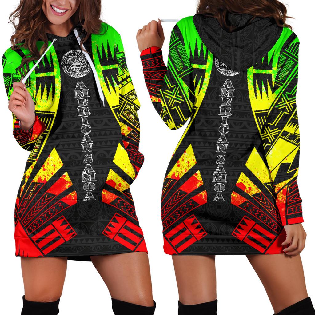 American Samoa Hoodie Dress - Polynesian Tattoo Reggae Reggae - Polynesian Pride