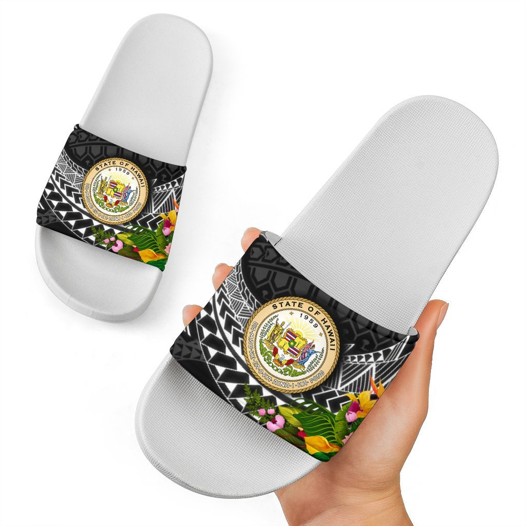 Hawaii Slide Sandals - Seal Spiral Polynesian Patterns White - Polynesian Pride