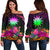 Nauru Women's Off Shoulder Sweater - Summer Hibiscus Art - Polynesian Pride