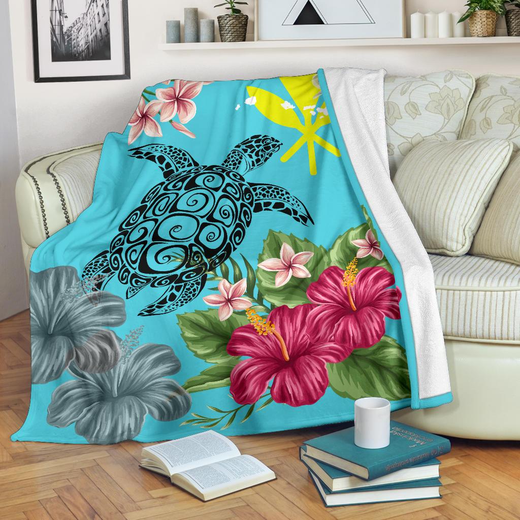 Hawaii Kanaka Turtle Hibiscus Plumeria Tropical Style - Premium Blanket AH White - Polynesian Pride