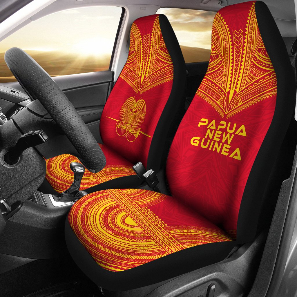 Papua New Guinea Car Seat Cover - Papua New Guinea Coat Of Arms Polynesian Chief Tattoo Red Version Universal Fit Red - Polynesian Pride