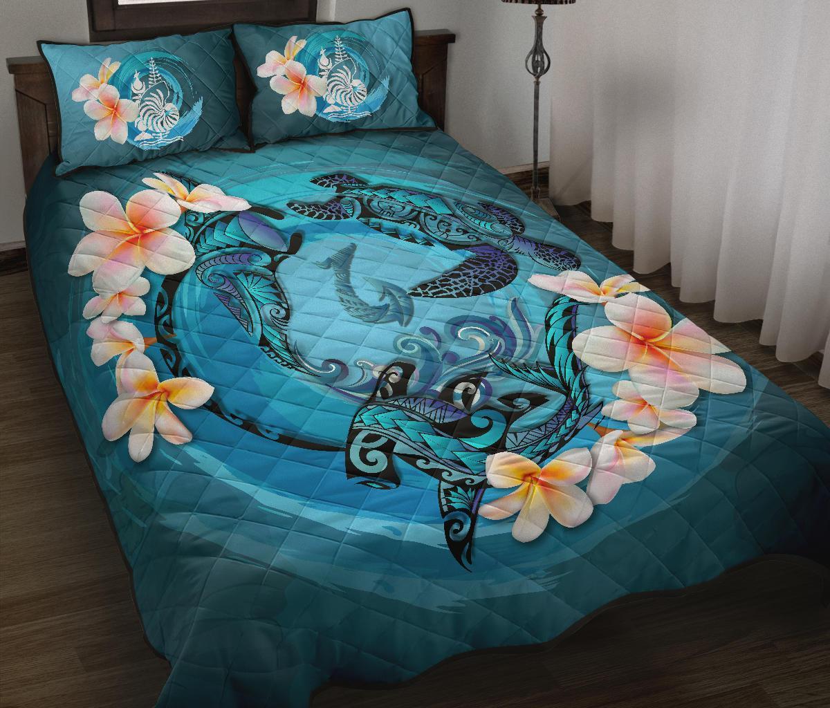 New Caledonia Polynesian Quilt Bed Set - Blue Plumeria Animal Tattoo Blue - Polynesian Pride