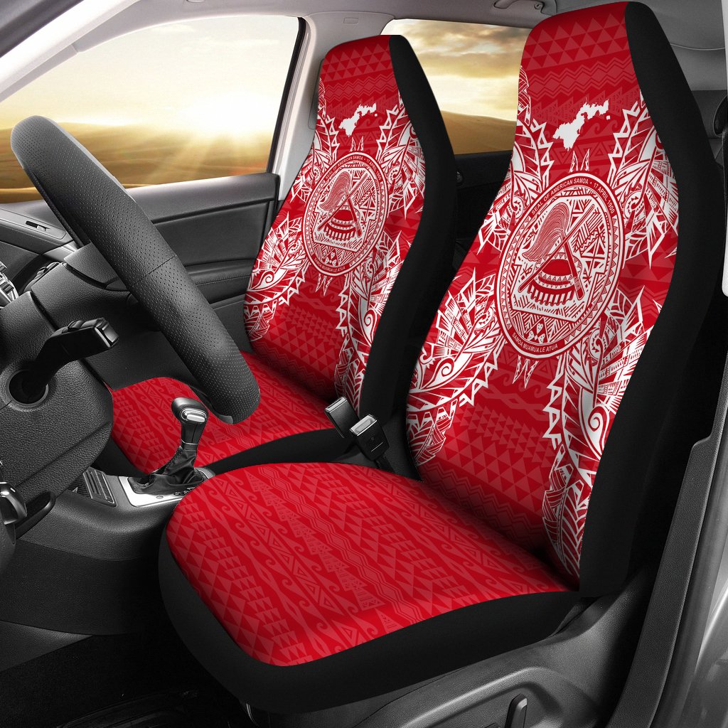American Samoa Car Seat Cover - American Samoa Seal Map Red White Universal Fit Red - Polynesian Pride