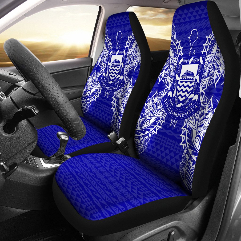 Tuvalu Car Seat Cover - Tuvalu Coat Of Arms Map Blue Universal Fit Blue - Polynesian Pride