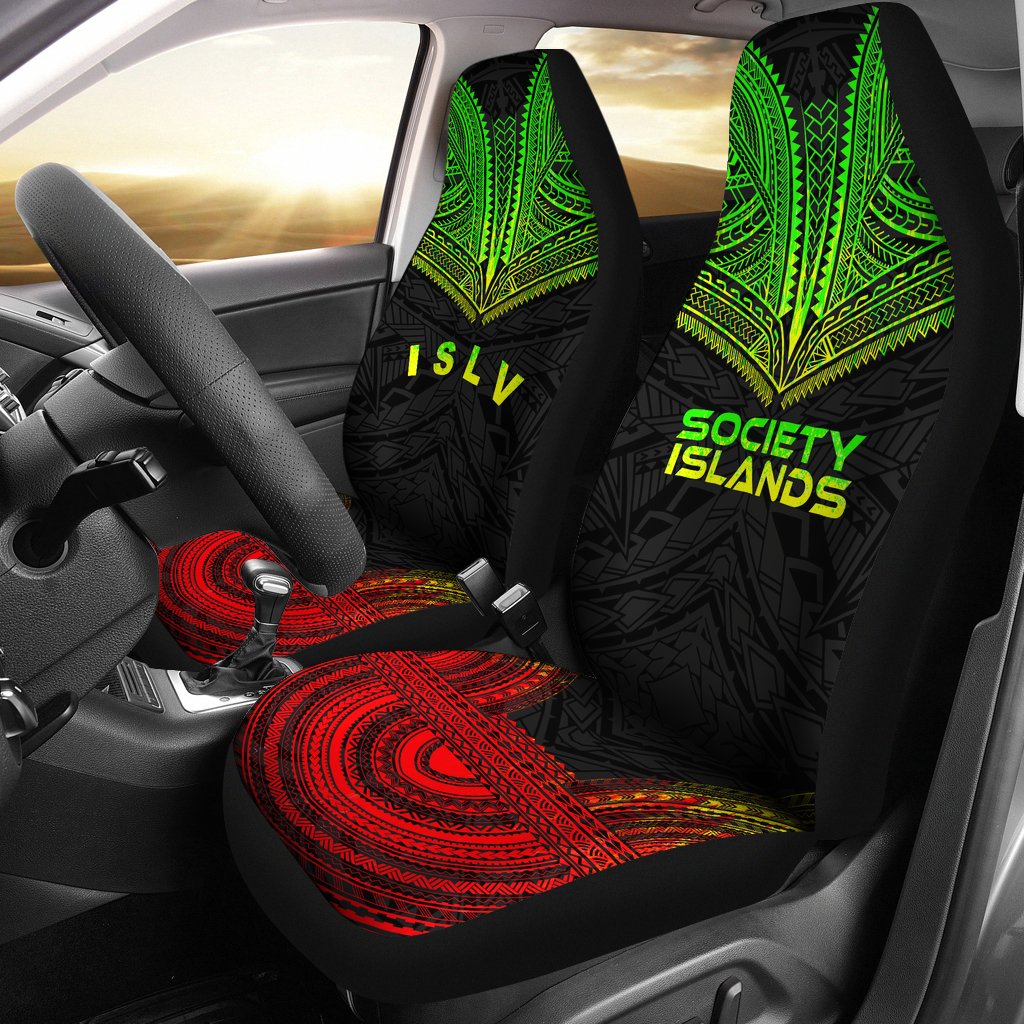 Society Islands Car Seat Cover - Society Islands Flag Polynesian Chief Tattoo Reggae Version Universal Fit Reggae - Polynesian Pride