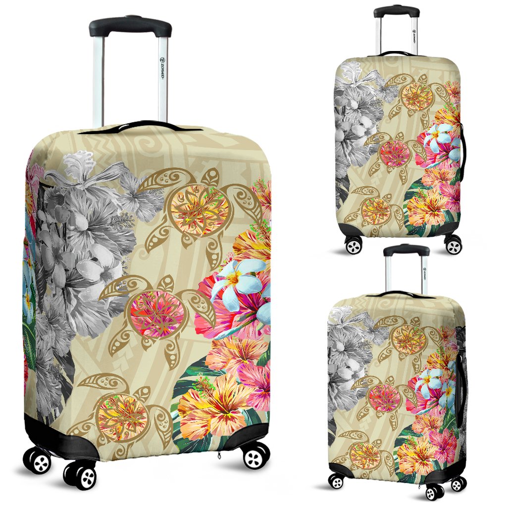 Hawaii Polynesian Flowers Swimming Turtles Luggage Covers Beige - Polynesian Pride