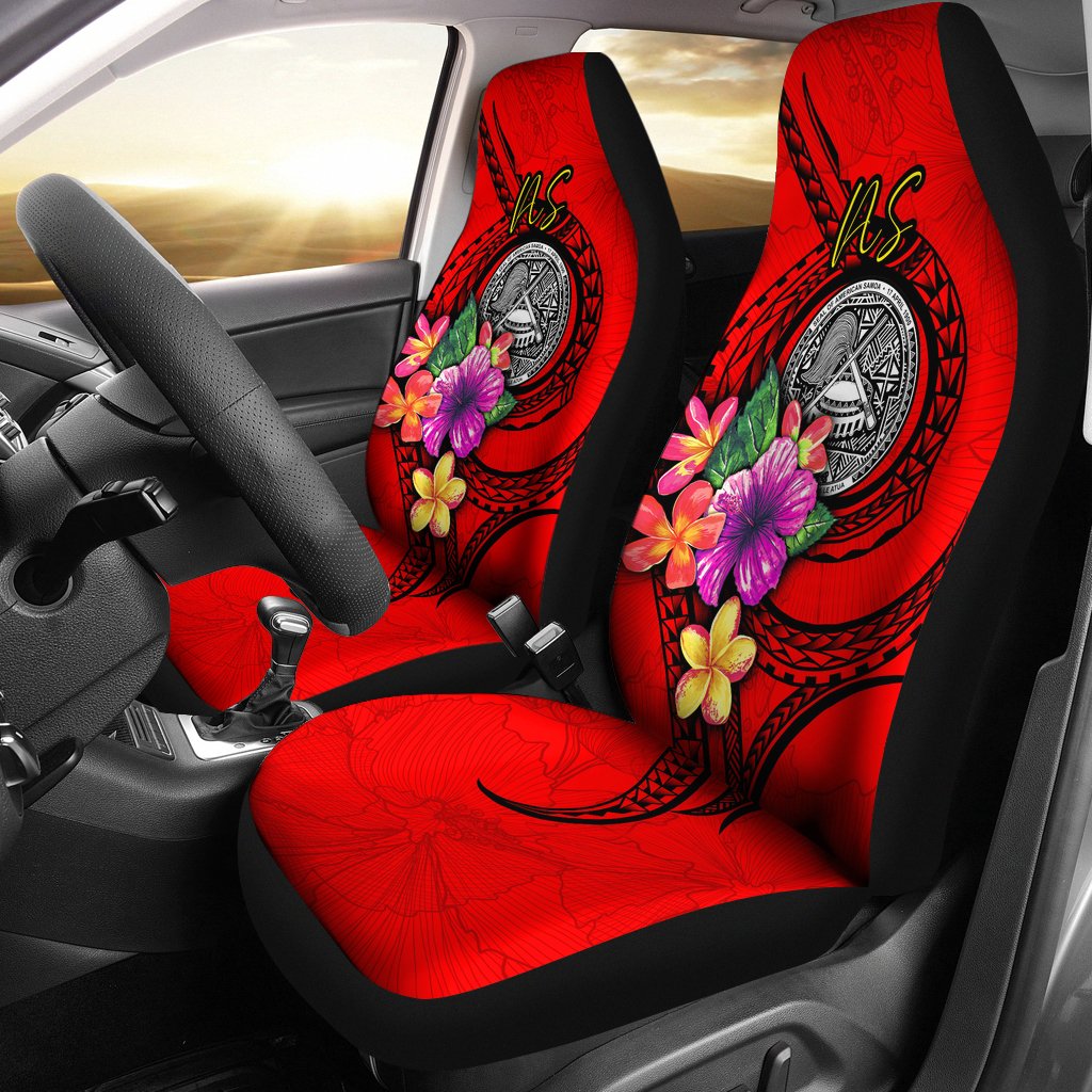 American Samoa Polynesian Car Seat Covers - Floral With Seal Red Universal Fit Red - Polynesian Pride