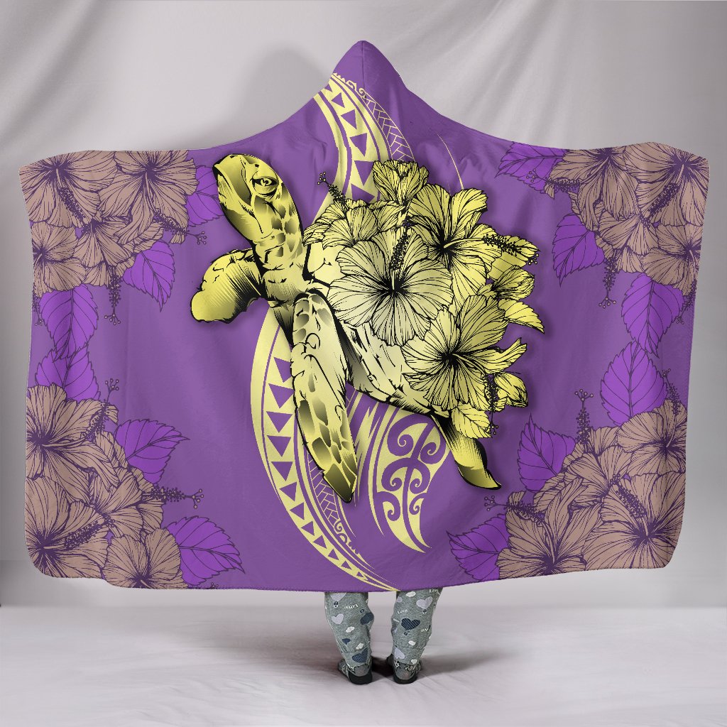 Hawaii Polynesian Turtle Hibiscus Hooded Blanket - Yellow Hooded Blanket Yellow - Polynesian Pride