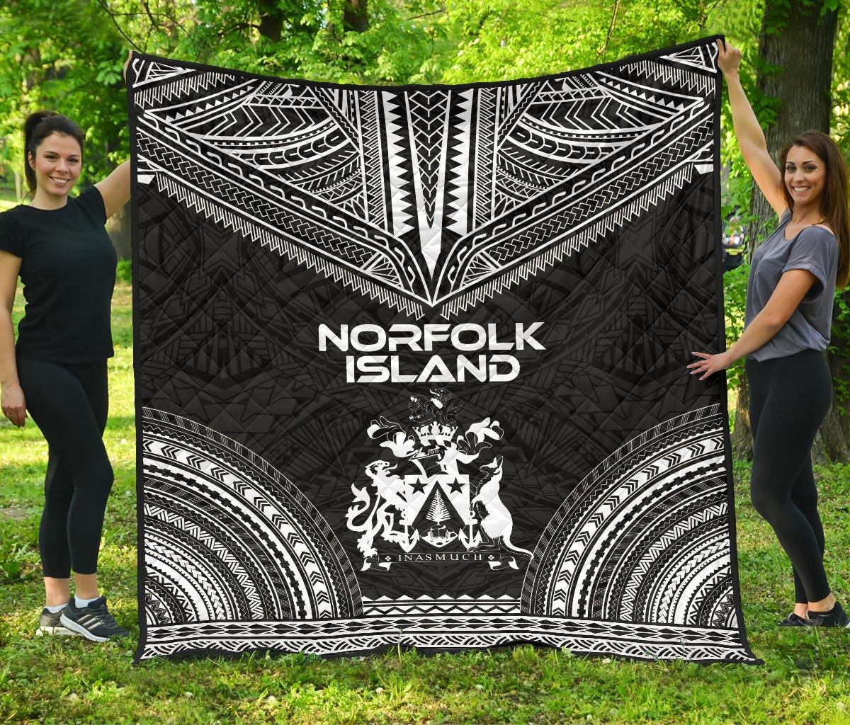 Norfolk Island Premium Quilt - Norfolk Island Coat Of Arms Polynesian Chief Black Version Black - Polynesian Pride