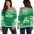 Norfolk Island Flag Polynesian Chief Women's Off Shoulder Sweater Green - Polynesian Pride