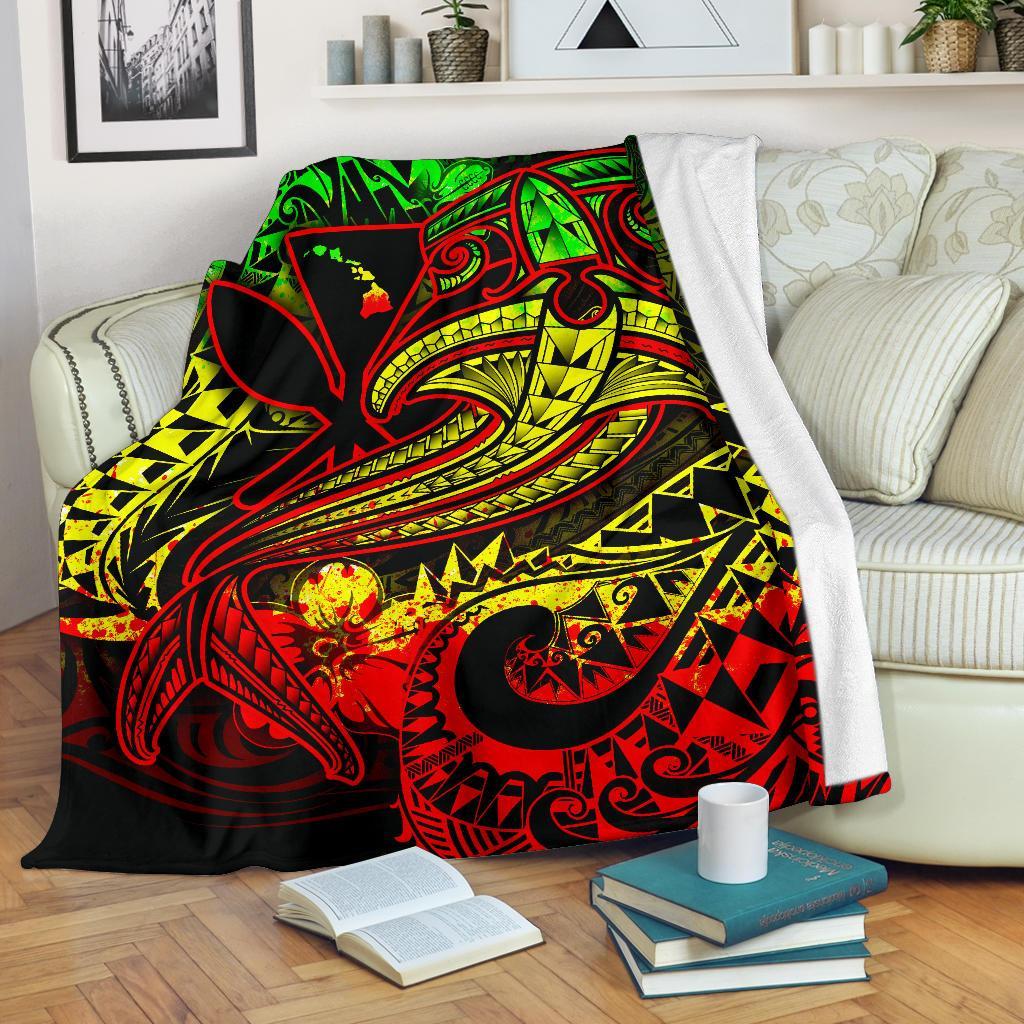 Hawaii Polynesian Premium Blanket - Kanaka Maoli Reggae Shark Polynesian Tattoo White - Polynesian Pride